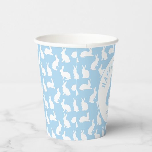 Blue And White Bunny Rabbit Pattern Happy Easter Pappbecher (Rechts)
