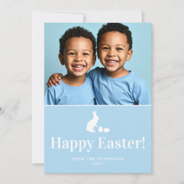 Blue And White Bunny With Custom Photo Easter Karte