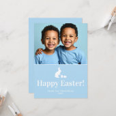 Blue And White Bunny With Custom Photo Easter Karte (Vorderseite/Rückseite Beispiel)
