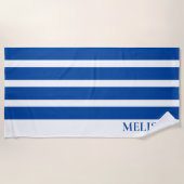 Blue And White Cabana Stripe Personalized Name Strandtuch (Vorderseite)