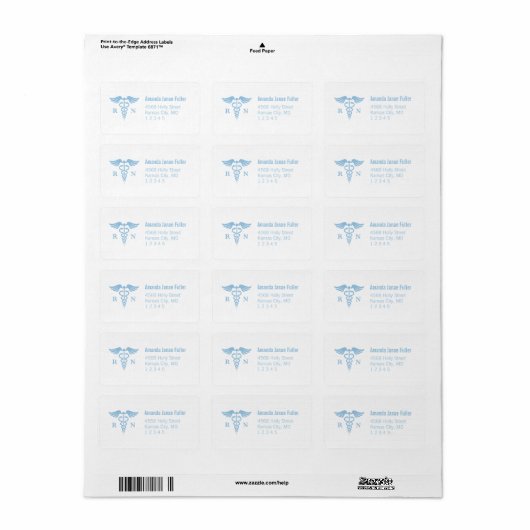 Blue and White Caduceus Nurse Address Labels Adressaufkleber (Vorne)