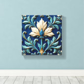 Blue and White Ceramic Floral Leinwanddruck (Insitu (Holzboden))
