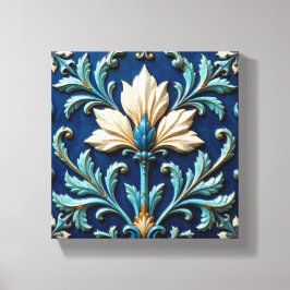 Blue and White Ceramic Floral Leinwanddruck