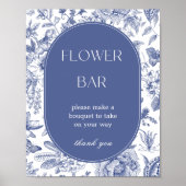 Blue and White Chinoiserie Blume Bar Zeichen Poster (Vorne)