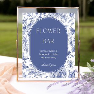 Blue and White Chinoiserie Blume Bar Zeichen Poster