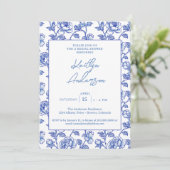 Blue and White Chinoiserie Bridal Shower Einladung (Stehend Vorderseite)