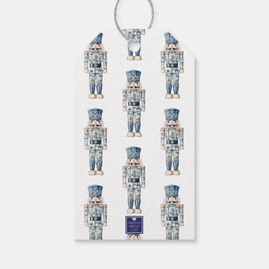 Blue and White Chinoiserie Christmas Nutcracker Geschenkanhänger (Rückseite)