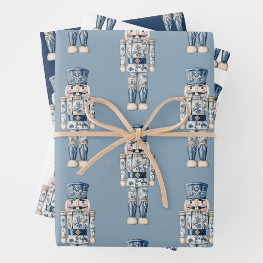 Blue and White Chinoiserie Christmas Nutcracker Geschenkpapier Set (Beispiel)