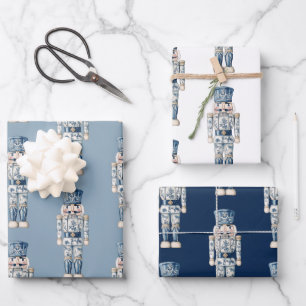 Blue and White Chinoiserie Christmas Nutcracker Geschenkpapier Set