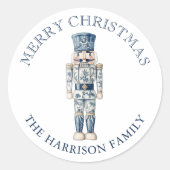 Blue and White Chinoiserie Christmas Nutcracker Runder Aufkleber (Vorderseite)