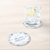 Blue and White Chinoiserie Elegantes Brautparty Runder Pappuntersetzer (Vor Ort)