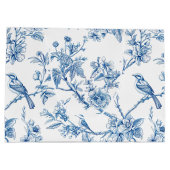 Blue and White Chinoiserie Floral Birds Große Geschenktüte (Rückseite)