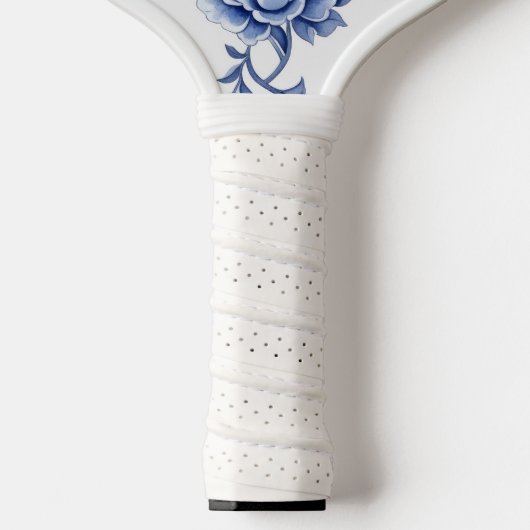 Blue and White Chinoiserie Floral Monogram Pickleb Pickleball Schläger (Griff)