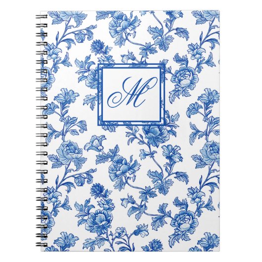 Blue and White Chinoiserie Monogram Notebook Notizblock (Vorderseite)