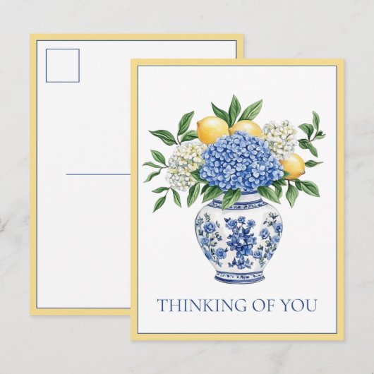Blue and White Chinoiserie Vase With Hydrangeas Postkarte (Vorne/Hinten)
