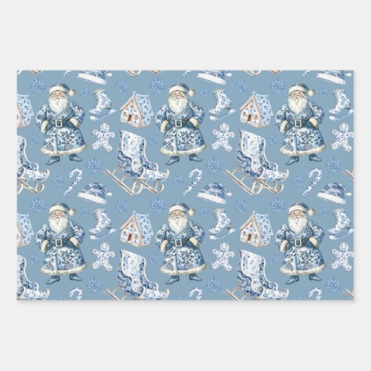 Blue and White Chinoiserie Weihnachten Geschenkpapier Set (Vorderseite 3)