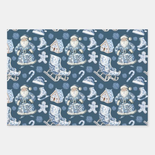 Blue and White Chinoiserie Weihnachten Geschenkpapier Set (Vorderseite)