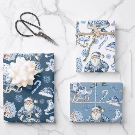 Blue and White Chinoiserie Weihnachten Geschenkpapier Set (Vorderseite)