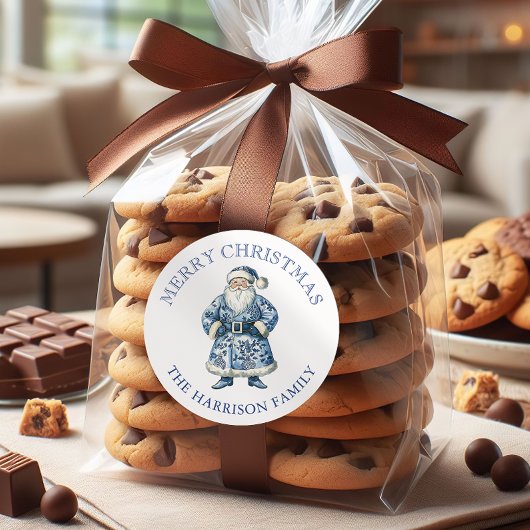 Blue and White Chinoiserie Weihnachten Runder Aufkleber