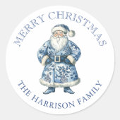 Blue and White Chinoiserie Weihnachten Runder Aufkleber (Vorderseite)