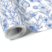 Blue and White Chinoiserie Wildflower Geschenkpapier (Rolleneckpunkt)