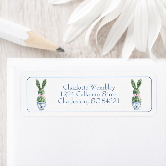 Blue and White Chinoiserie With Rabbit Topiaries (Insitu)