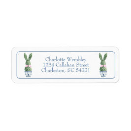 Blue and White Chinoiserie With Rabbit Topiaries