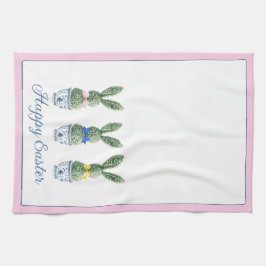 Blue and White Chinoiserie With Rabbit Topiaries Geschirrtuch