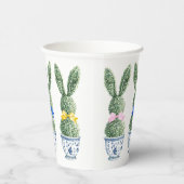 Blue and White Chinoiserie With Rabbit Topiaries Pappbecher (Rechts)