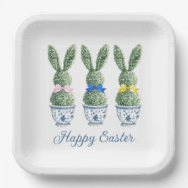 Blue and White Chinoiserie With Rabbit Topiaries Pappteller