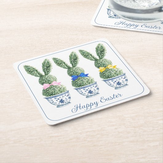 Blue and White Chinoiserie With Rabbit Topiaries Rechteckiger Pappuntersetzer (angewinkelt)