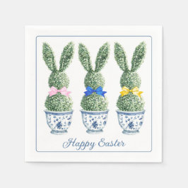 Blue and White Chinoiserie With Rabbit Topiaries Serviette