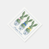 Blue and White Chinoiserie With Rabbit Topiaries Serviette (Ecke)