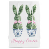 Blue and White Chinoiserie With Rabbit Topiary Mittlere Geschenktüte (Rückseite)