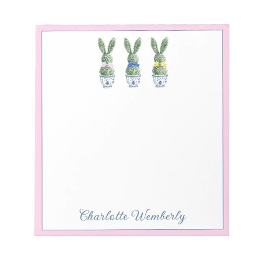 Blue and White Chinoiserie With Rabbits Topiary Notizblock (Vorderseite)