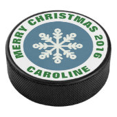 Blue and White Christmas Snowflake Hockey Puck (3/4)