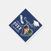 Blue and White Class of 2025 Grad Foto Abschluss Serviette (Ecke)