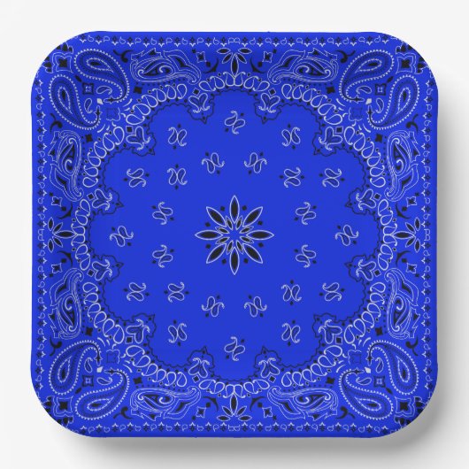 Blue and White Cowboy Bandana Pappteller (Vorderseite)