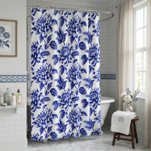 Blue and White Dahlia Blume Toile de Jouy