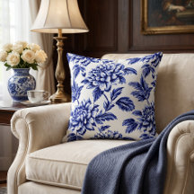 Blue and White Dahlia Blume Toile de Jouy