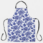 Blue and White Dahlia Blume Toile de Jouy Schürze (Vorderseite)