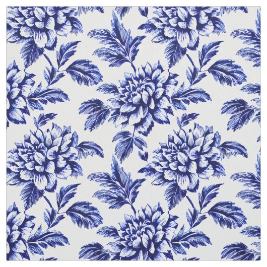 Blue and White Dahlia Blume Toile de Jouy Stoff (Muster)