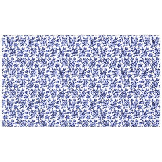 Blue and White Dahlia Blume Toile de Jouy Tischdecke (Vorderseite (Horizontal))