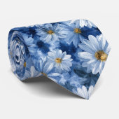 Blue and White Daisy Watercolor Pattern Krawatte (Gerollt)