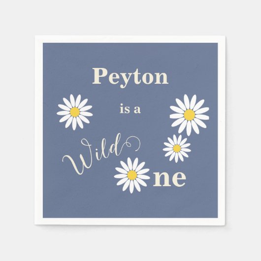 Blue and White Daisy Wild One Serviette (Vorderseite)