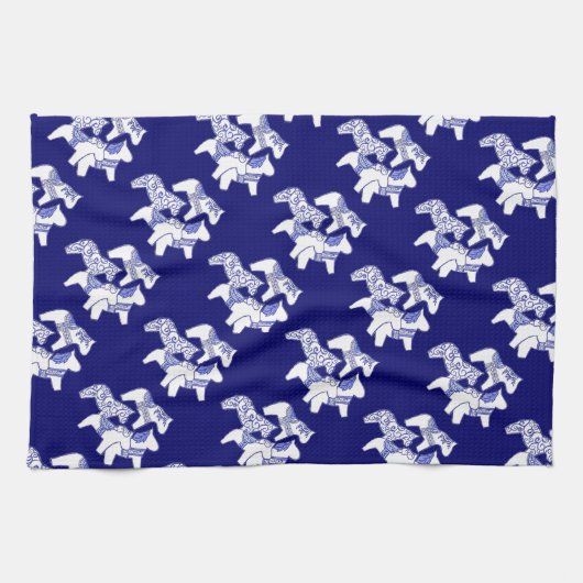 Blue and White Dala Horses Küchentuch (Horizontal)