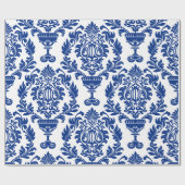 Blue and white damask patterned paper geschenkpapier (Flach)