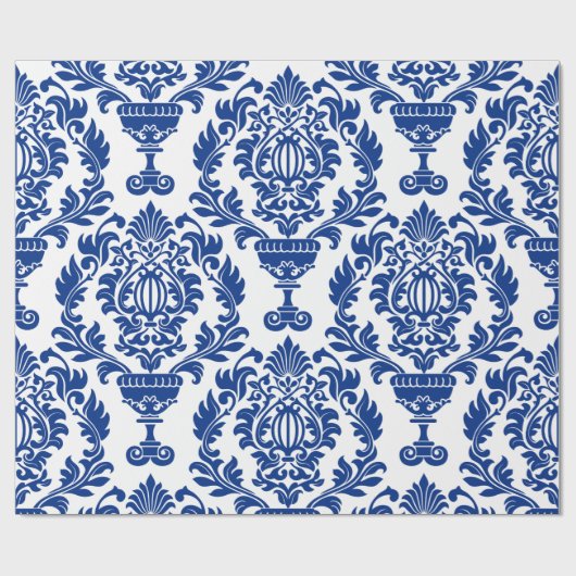 Blue and white damask patterned paper geschenkpapier (Flach)