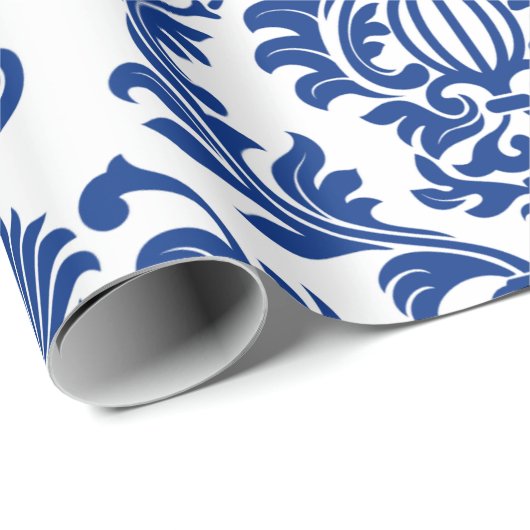 Blue and white damask patterned paper geschenkpapier (Rolleneckpunkt)