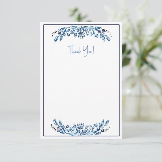 Blue and White Dankes Karten (Stehend Vorderseite)